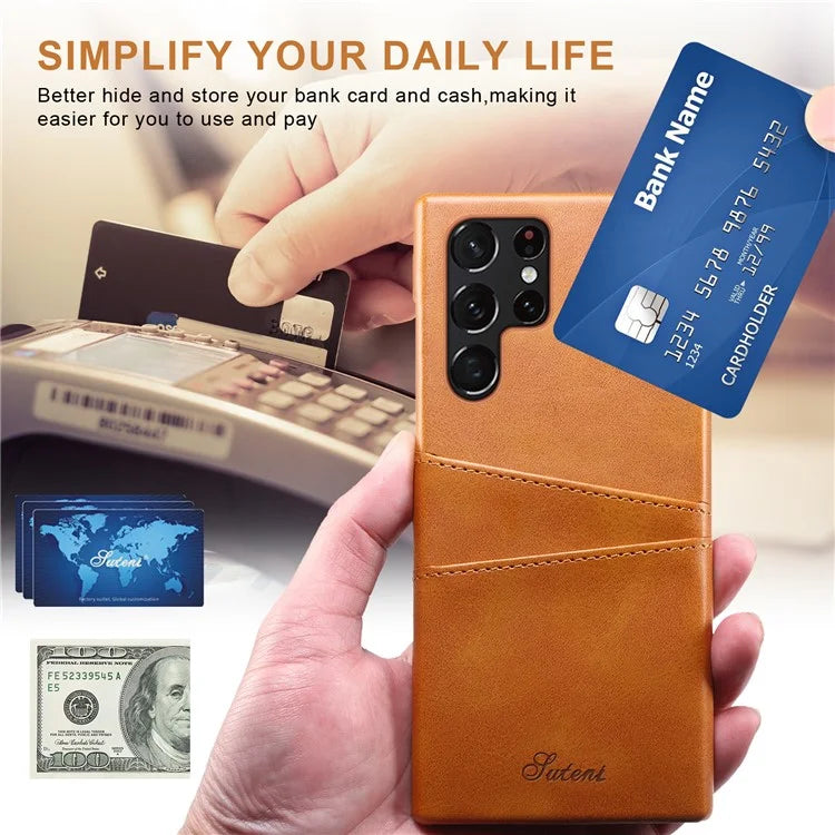 SUTENI For Samsung Galaxy S24 Ultra Case Calf Texture PU Leather Coated PC Back Shell