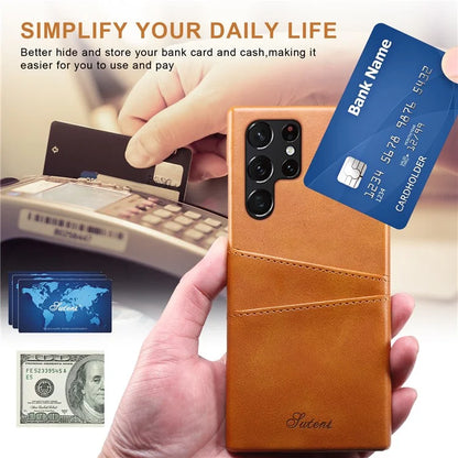 SUTENI For Samsung Galaxy S24 Ultra Case Calf Texture PU Leather Coated PC Back Shell