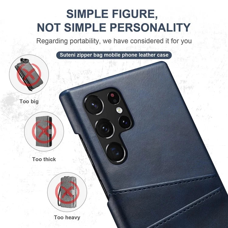 SUTENI For Samsung Galaxy S24 Ultra Case Calf Texture PU Leather Coated PC Back Shell