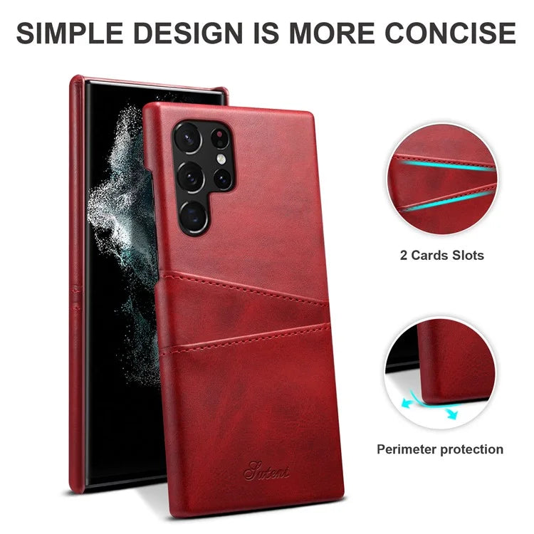 SUTENI For Samsung Galaxy S24 Ultra Case Calf Texture PU Leather Coated PC Back Shell