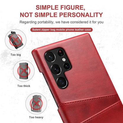 SUTENI For Samsung Galaxy S24 Ultra Case Calf Texture PU Leather Coated PC Back Shell