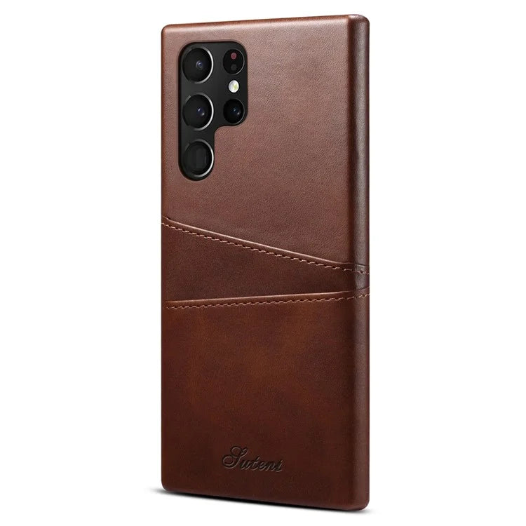 SUTENI For Samsung Galaxy S24 Ultra Case Calf Texture PU Leather Coated PC Back Shell