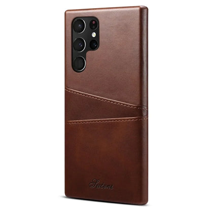 SUTENI For Samsung Galaxy S24 Ultra Case Calf Texture PU Leather Coated PC Back Shell