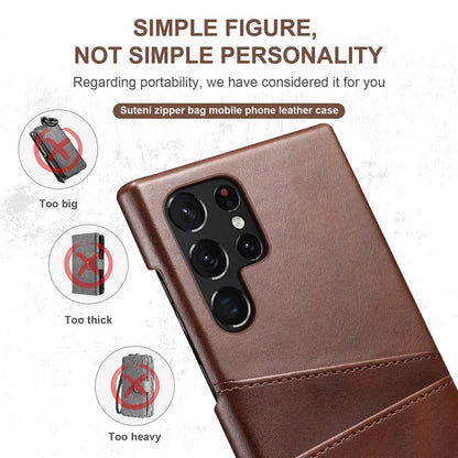 SUTENI For Samsung Galaxy S24 Ultra Case Calf Texture PU Leather Coated PC Back Shell