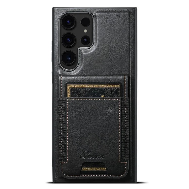 SUTENI H17 For Samsung Galaxy S24 Ultra Magnetic Case Waxy Texture Detachable Card Holder Phone Cover