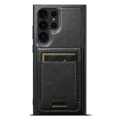 SUTENI H17 For Samsung Galaxy S24 Ultra Magnetic Case Waxy Texture Detachable Card Holder Phone Cover