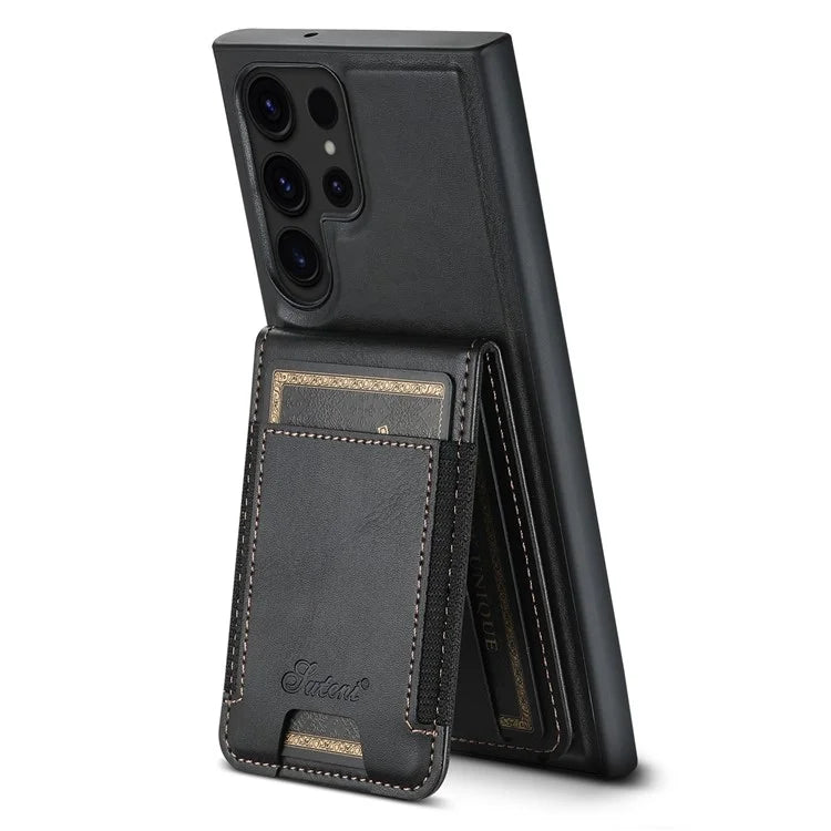 SUTENI H17 For Samsung Galaxy S24 Ultra Magnetic Case Waxy Texture Detachable Card Holder Phone Cover