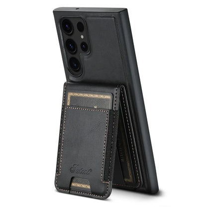 SUTENI H17 For Samsung Galaxy S24 Ultra Magnetic Case Waxy Texture Detachable Card Holder Phone Cover