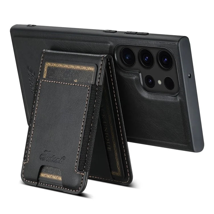 SUTENI H17 For Samsung Galaxy S24 Ultra Magnetic Case Waxy Texture Detachable Card Holder Phone Cover