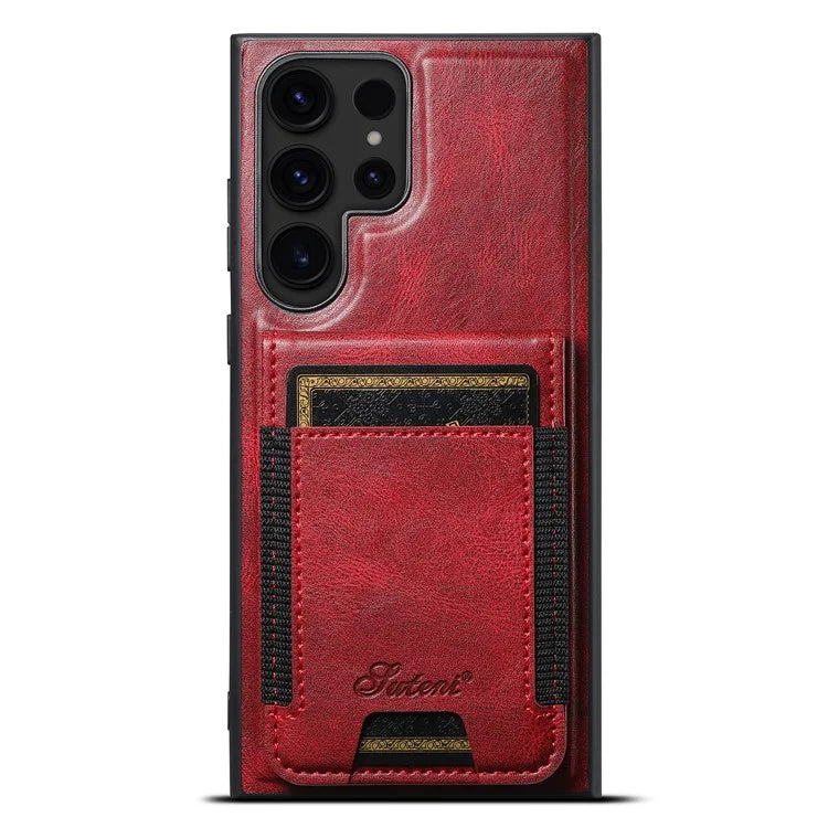SUTENI H17 For Samsung Galaxy S24 Ultra Magnetic Case Waxy Texture Detachable Card Holder Phone Cover