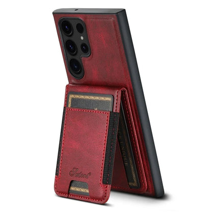 SUTENI H17 For Samsung Galaxy S24 Ultra Magnetic Case Waxy Texture Detachable Card Holder Phone Cover