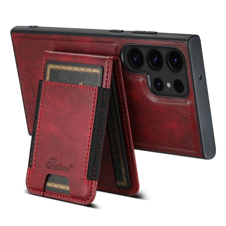 SUTENI H17 For Samsung Galaxy S24 Ultra Magnetic Case Waxy Texture Detachable Card Holder Phone Cover