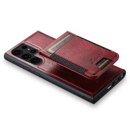 SUTENI H17 For Samsung Galaxy S24 Ultra Magnetic Case Waxy Texture Detachable Card Holder Phone Cover