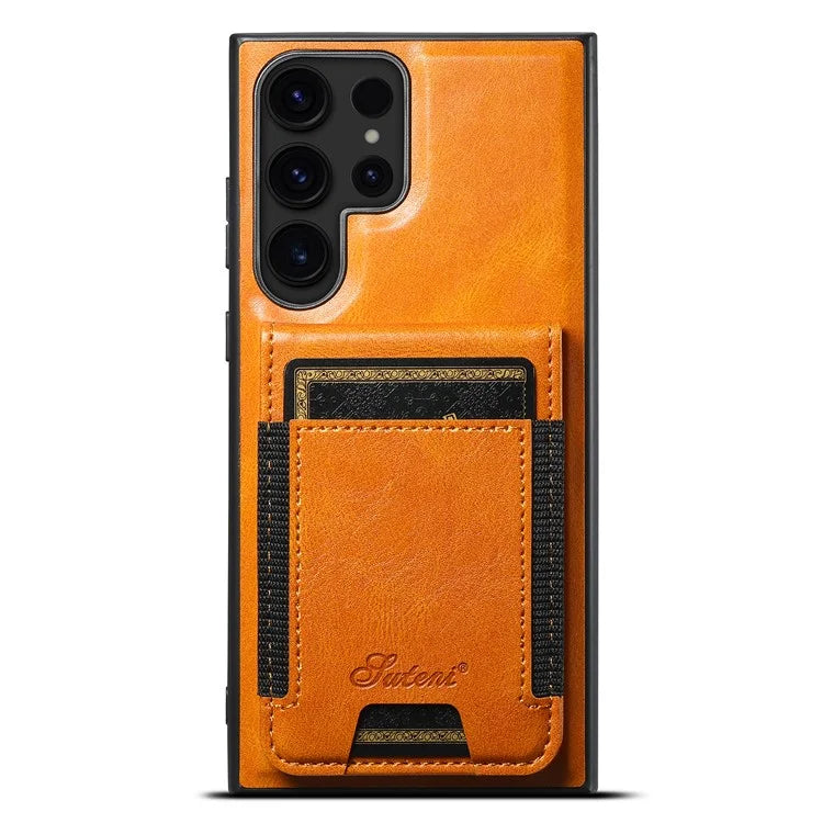 SUTENI H17 For Samsung Galaxy S24 Ultra Magnetic Case Waxy Texture Detachable Card Holder Phone Cover