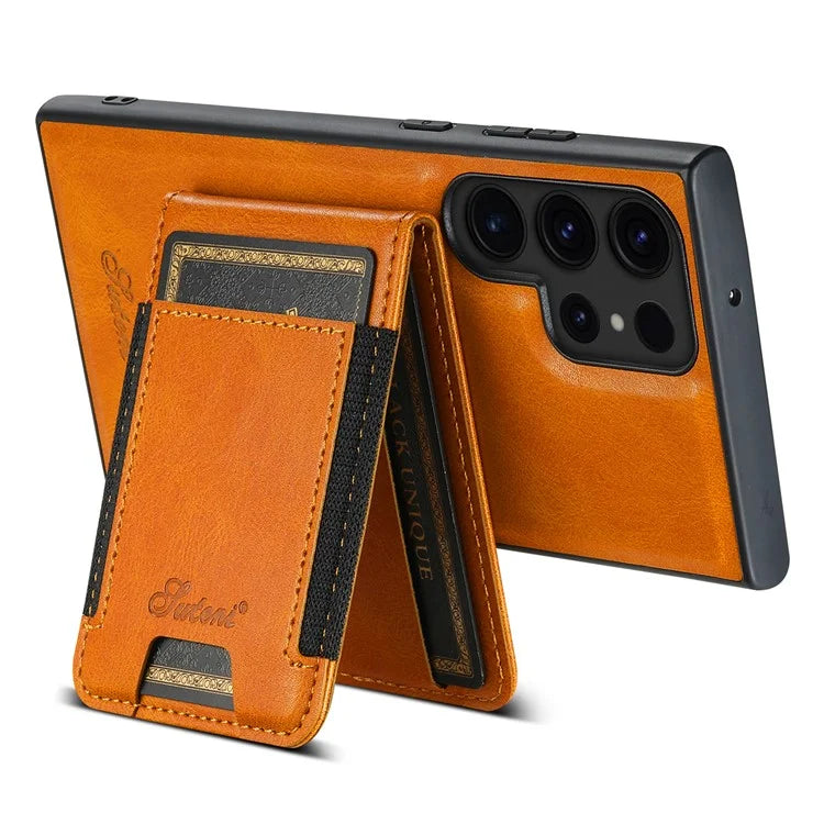 SUTENI H17 For Samsung Galaxy S24 Ultra Magnetic Case Waxy Texture Detachable Card Holder Phone Cover