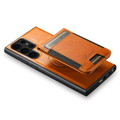 SUTENI H17 For Samsung Galaxy S24 Ultra Magnetic Case Waxy Texture Detachable Card Holder Phone Cover