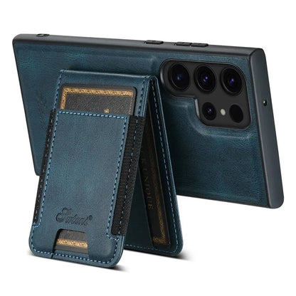 SUTENI H17 For Samsung Galaxy S24 Ultra Magnetic Case Waxy Texture Detachable Card Holder Phone Cover