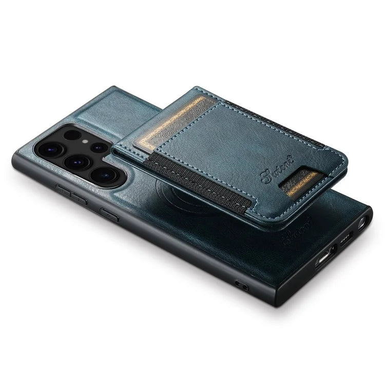 SUTENI H17 For Samsung Galaxy S24 Ultra Magnetic Case Waxy Texture Detachable Card Holder Phone Cover