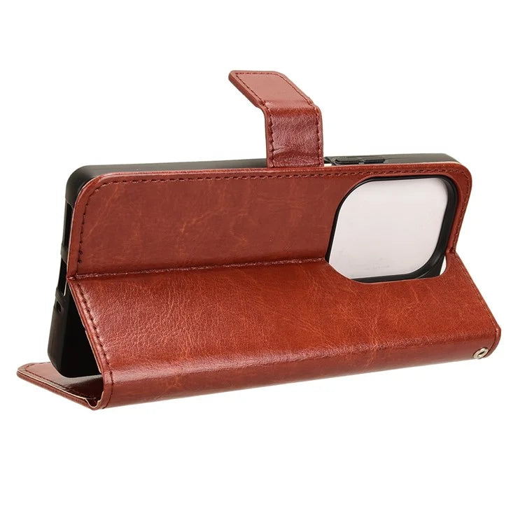 For Xiaomi Redmi Note 13 Pro 4G / Poco M6 Pro 4G Case Stand Wrist Strap Phone Cover Crazy Horse Texture