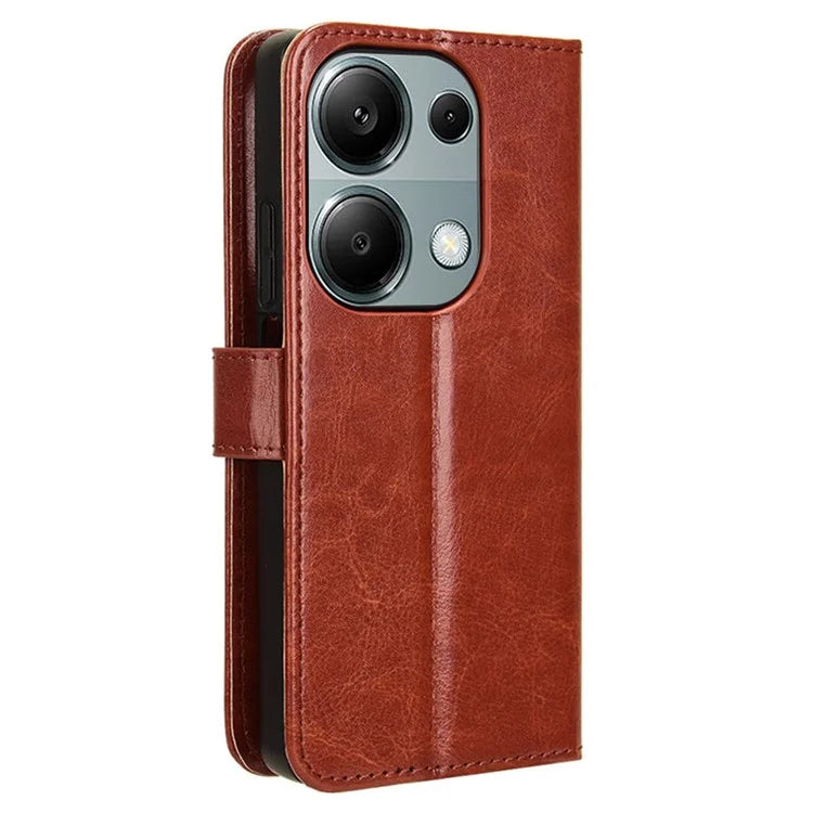 For Xiaomi Redmi Note 13 Pro 4G / Poco M6 Pro 4G Case Stand Wrist Strap Phone Cover Crazy Horse Texture