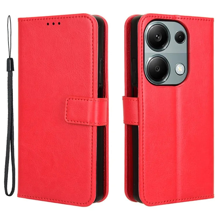 For Xiaomi Redmi Note 13 Pro 4G / Poco M6 Pro 4G Case Stand Wrist Strap Phone Cover Crazy Horse Texture