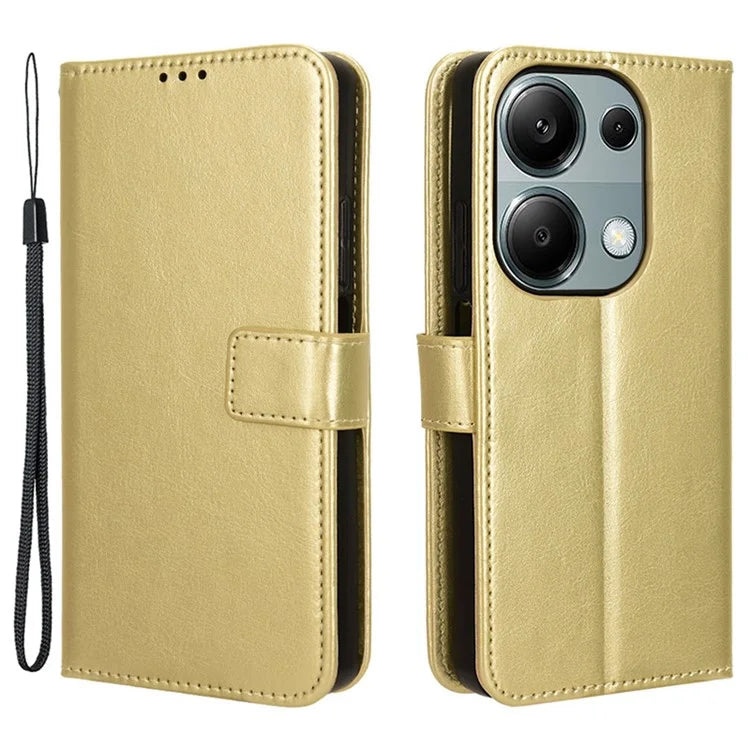 For Xiaomi Redmi Note 13 Pro 4G / Poco M6 Pro 4G Case Stand Wrist Strap Phone Cover Crazy Horse Texture