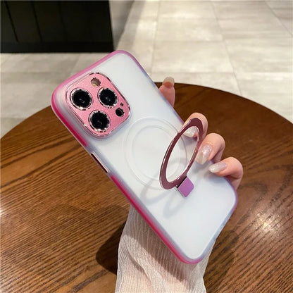 For iPhone 15 Pro Case Kickstand Protective Magnetic Phone Cover with Lens Protector