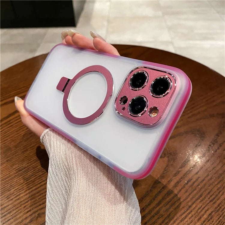 For iPhone 15 Pro Case Kickstand Protective Magnetic Phone Cover with Lens Protector