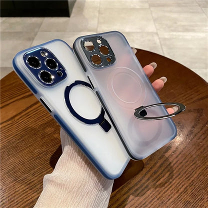For iPhone 15 Pro Case Kickstand Protective Magnetic Phone Cover with Lens Protector