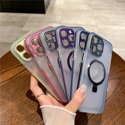 For iPhone 15 Pro Case Kickstand Protective Magnetic Phone Cover with Lens Protector