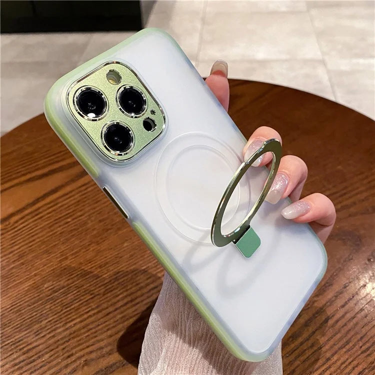 For iPhone 15 Pro Case Kickstand Protective Magnetic Phone Cover with Lens Protector
