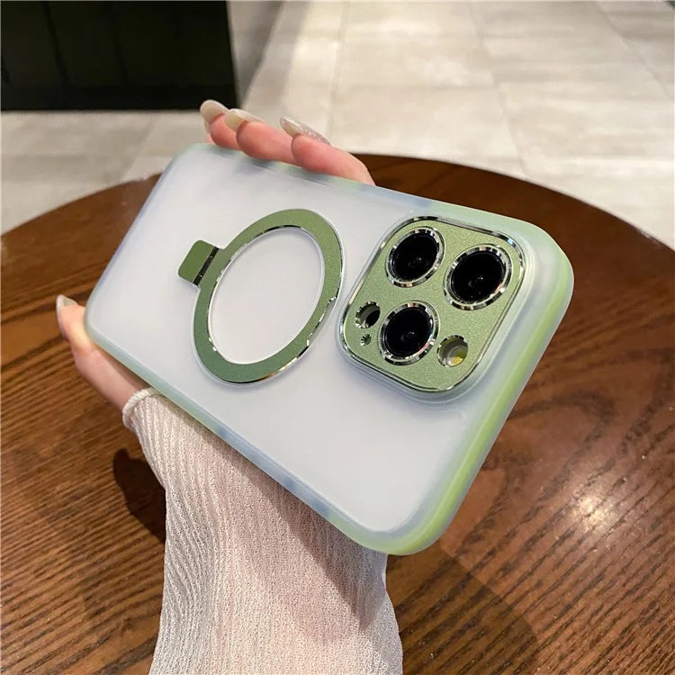For iPhone 15 Pro Case Kickstand Protective Magnetic Phone Cover with Lens Protector