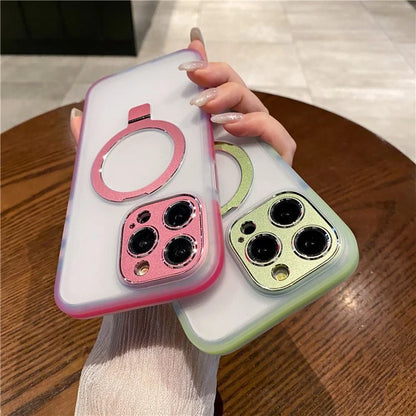 For iPhone 15 Pro Case Kickstand Protective Magnetic Phone Cover with Lens Protector