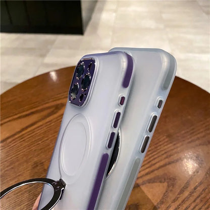 For iPhone 15 Pro Case Kickstand Protective Magnetic Phone Cover with Lens Protector