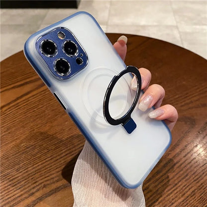 For iPhone 15 Pro Case Kickstand Protective Magnetic Phone Cover with Lens Protector