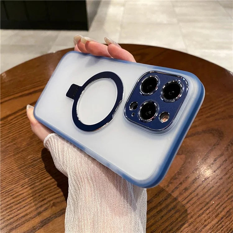 For iPhone 15 Pro Case Kickstand Protective Magnetic Phone Cover with Lens Protector