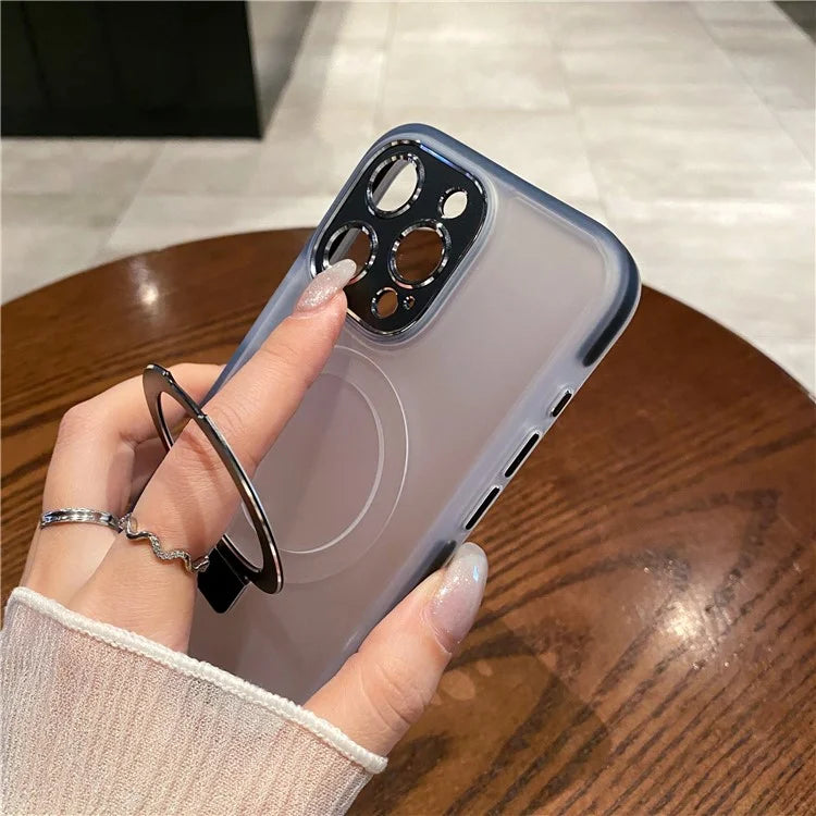 For iPhone 15 Pro Case Kickstand Protective Magnetic Phone Cover with Lens Protector