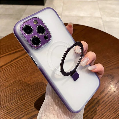 For iPhone 15 Pro Case Kickstand Protective Magnetic Phone Cover with Lens Protector