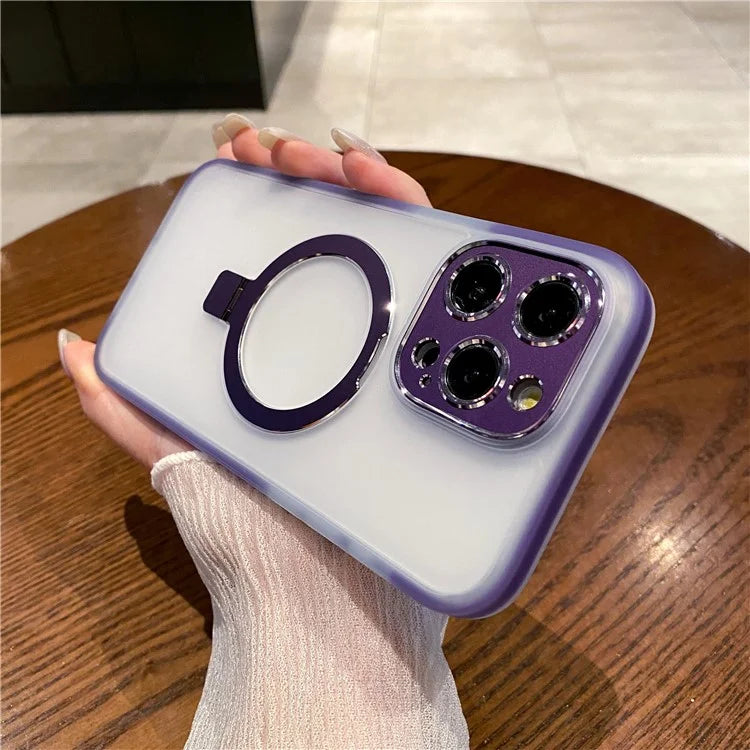 For iPhone 15 Pro Case Kickstand Protective Magnetic Phone Cover with Lens Protector
