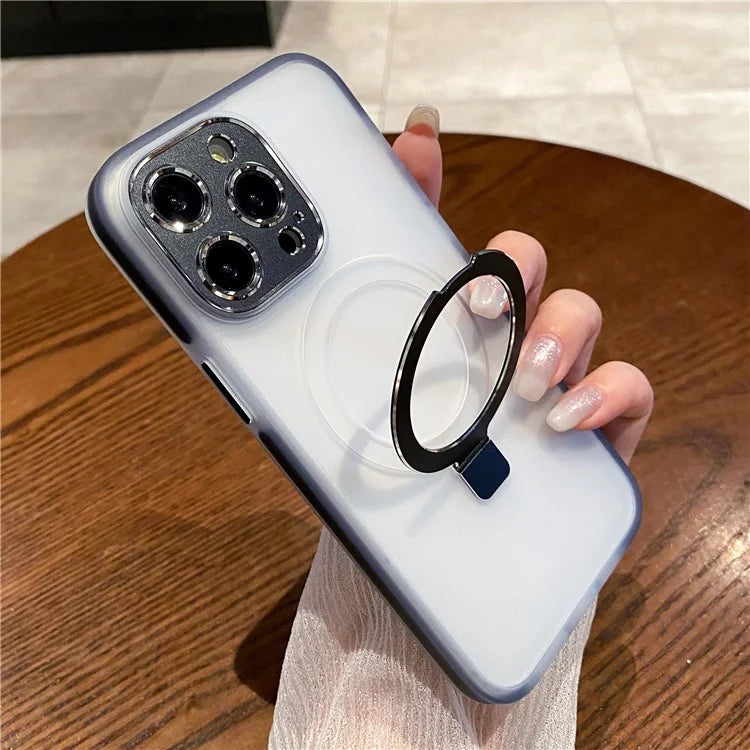 For iPhone 15 Pro Case Kickstand Protective Magnetic Phone Cover with Lens Protector