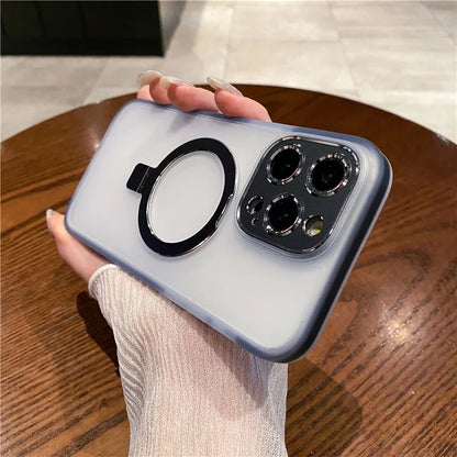 For iPhone 15 Pro Case Kickstand Protective Magnetic Phone Cover with Lens Protector