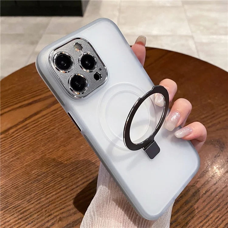 For iPhone 15 Pro Case Kickstand Protective Magnetic Phone Cover with Lens Protector