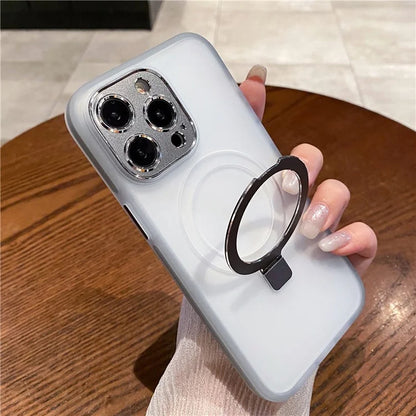 For iPhone 15 Pro Case Kickstand Protective Magnetic Phone Cover with Lens Protector