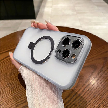 For iPhone 15 Pro Case Kickstand Protective Magnetic Phone Cover with Lens Protector