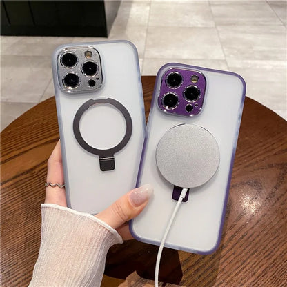 For iPhone 15 Pro Case Kickstand Protective Magnetic Phone Cover with Lens Protector