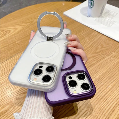 For iPhone 15 Pro Case Ring Kickstand Magnetic Phone Cover