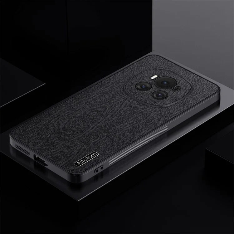 For Honor Magic6 5G Case PU +PC+TPU Wood Grain Texture Mobile Phone Back Cover