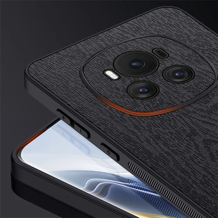 For Honor Magic6 5G Case PU +PC+TPU Wood Grain Texture Mobile Phone Back Cover