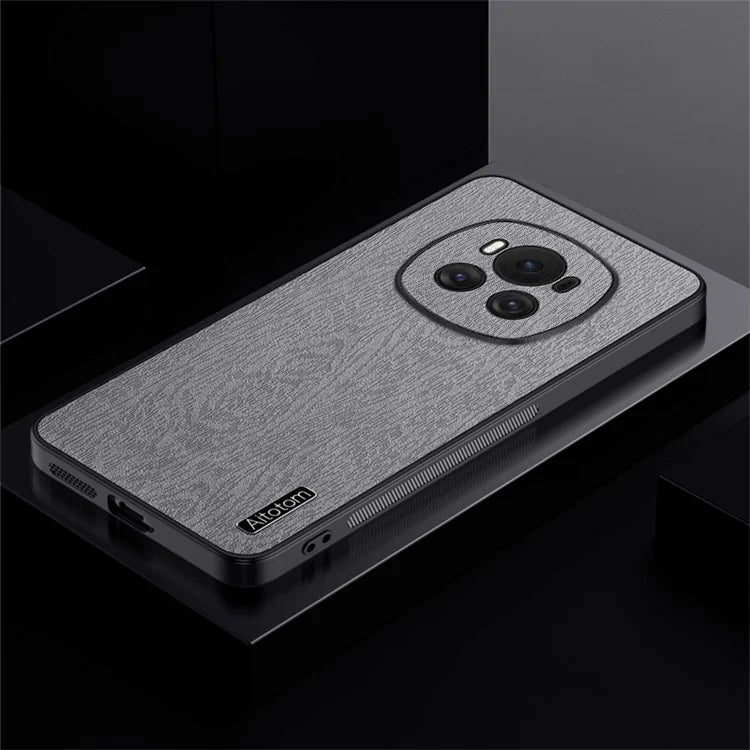 For Honor Magic6 5G Case PU +PC+TPU Wood Grain Texture Mobile Phone Back Cover