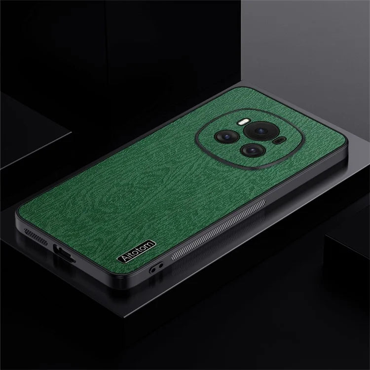 For Honor Magic6 5G Case PU +PC+TPU Wood Grain Texture Mobile Phone Back Cover